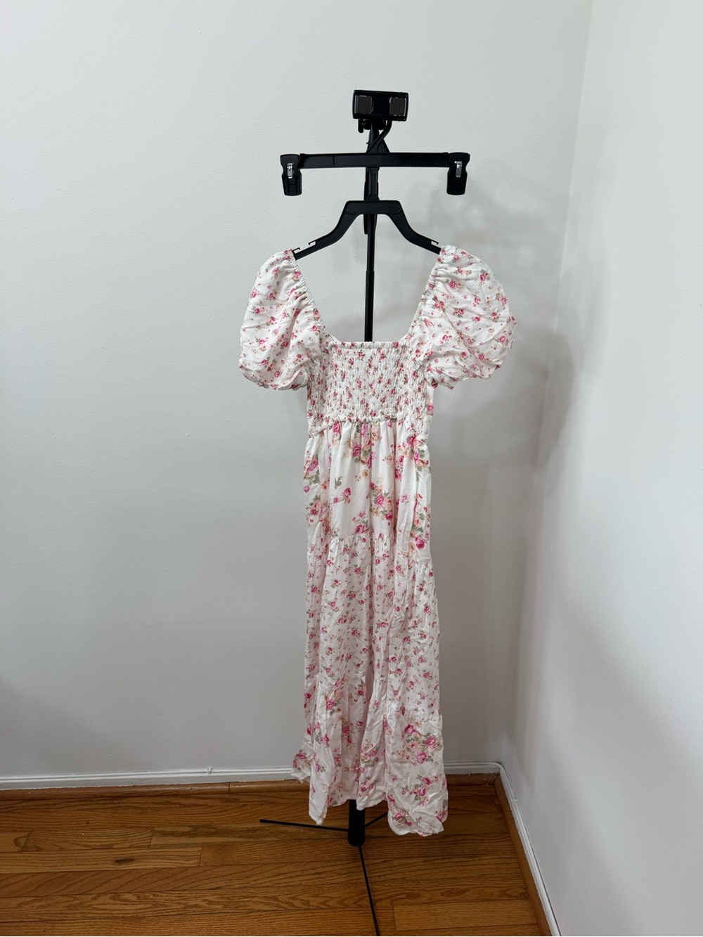 Altar'd State Pink and White Floral Puff-Sleeve Midi Dress - Picture 4 of 4